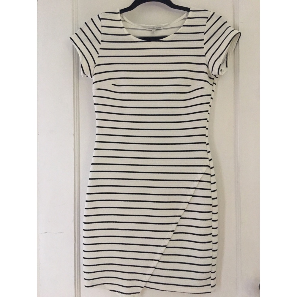 Black and White Striped Fitted Mini Dress